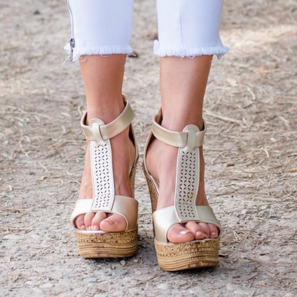 Champagne Boho Platform Wedges - Picture 3 of 6